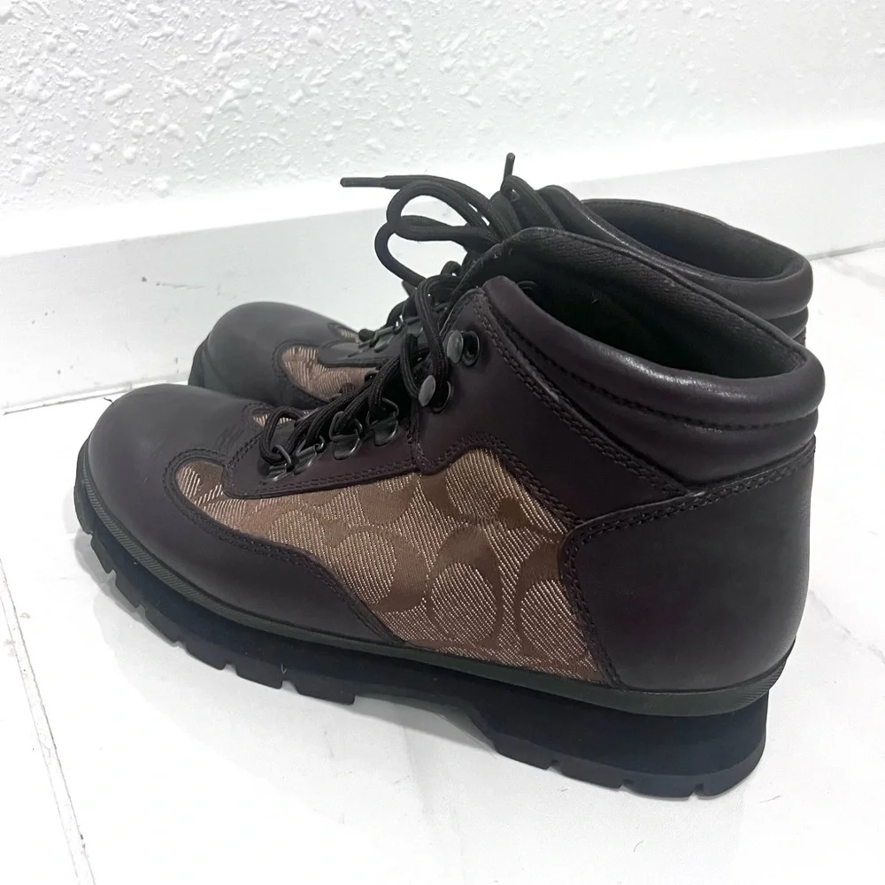 Coach Hanna logo Brown leather Boots 7.5 - Picture 2 of 11